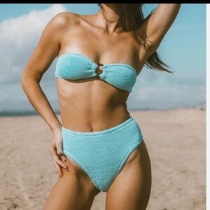 NWT Bond-eye Textured Bandeau and high waist Bikini in Aqua
